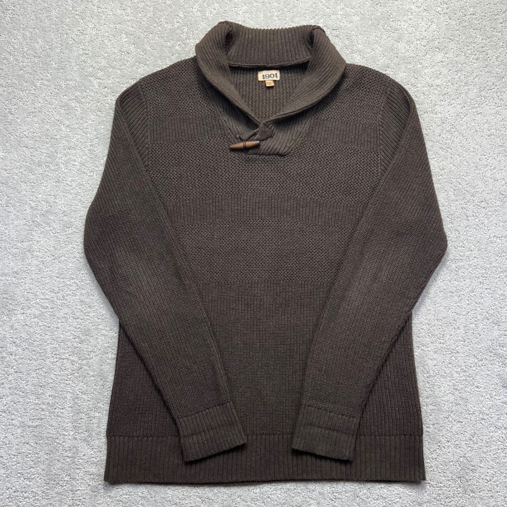 1901 Norstrom Sweater Mens XXL Brown Cotton Shawl‎ Collar Toggle Cotton Knit
